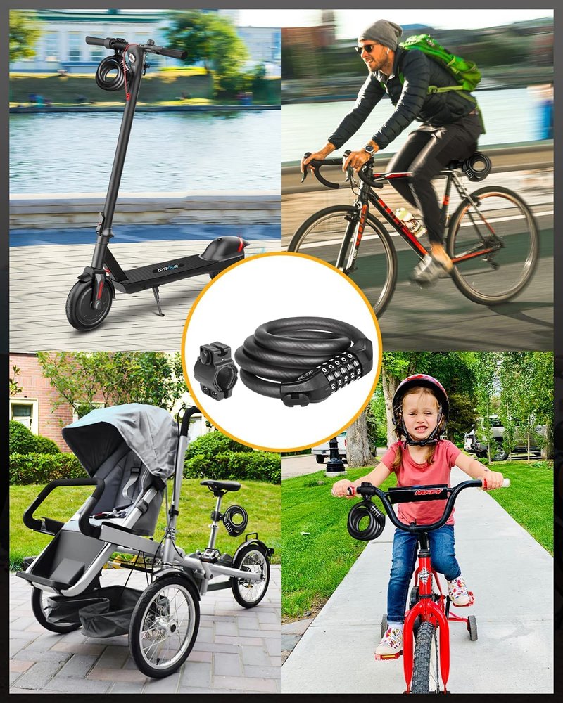 5-Dial Resettable Bicycle Lock - 4FT/1.2M Anti-Cut Cable Lock with Combination Code | Lightweight Security Chain for Mountain Bikes, E-Bikes, Scooters