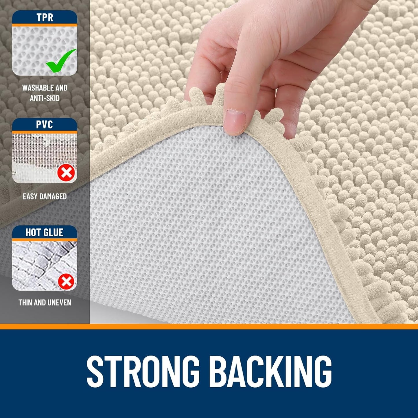 OLANLY Bathroom Runner Rugs - Extra Soft Chenille Bath Mat, Quick Dry & Machine Washable | 59x20, Sand