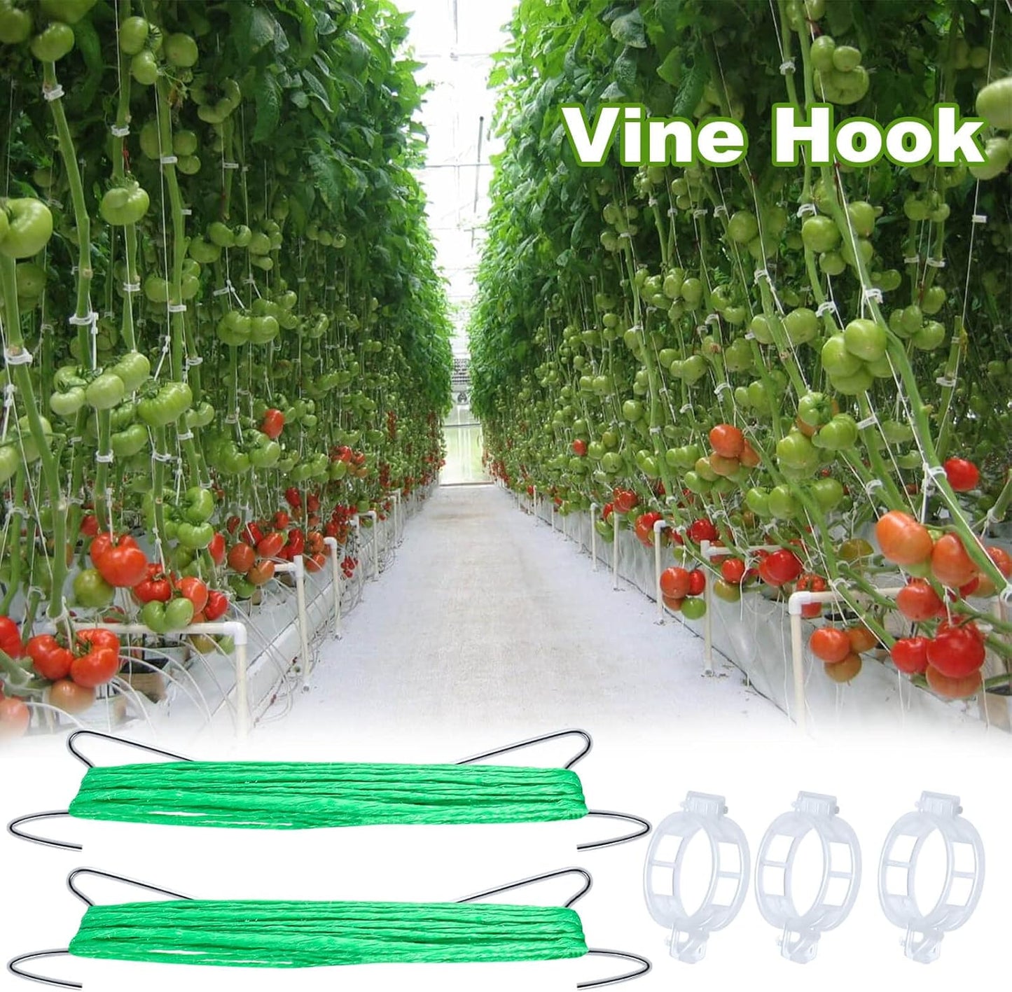 Skiennix Tomato Support Hooks - 30Pcs Plant Holder Clips with 33.3ft Twine for Secure Growth