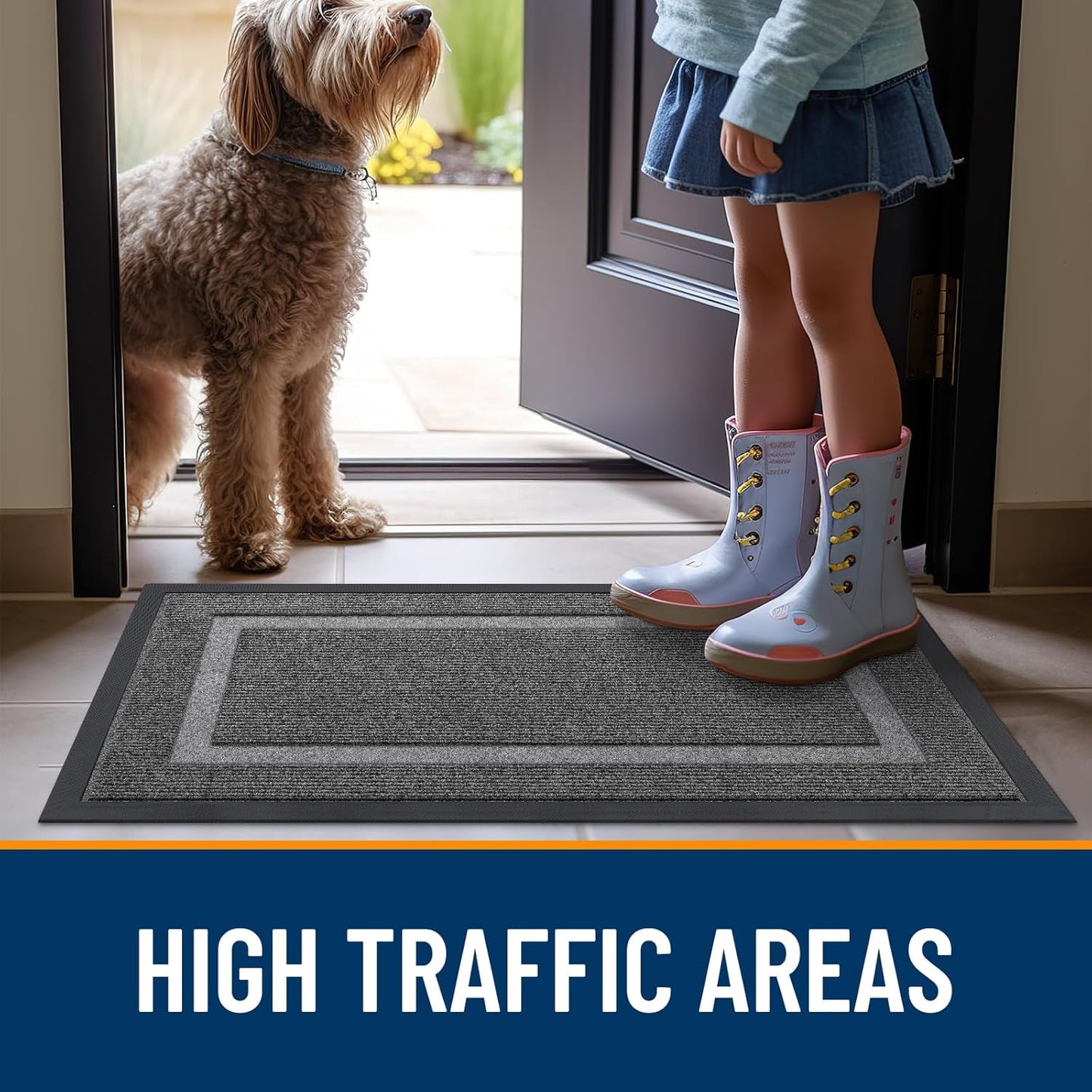 OLANLY Waterproof Front Door Mat - All-Season Indoor/Outdoor Doormat, Sturdy Rubber, Easy Clean | 29.5x17, Dark Grey