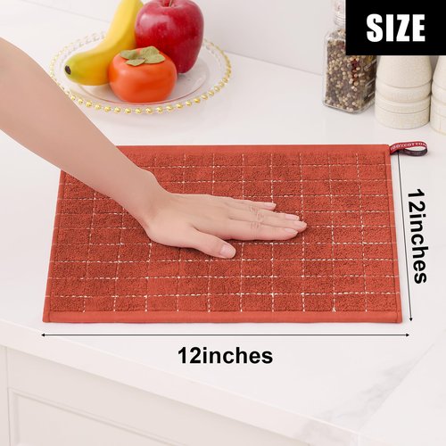 Homaxy 100% Cotton Terry Kitchen Dish Cloths, Ultra Soft and Absorbent Dish Towels for Kitchen, Suitable for Drying and Washing Dishes, 8 Pack, 12 x 12 Inches, Rust