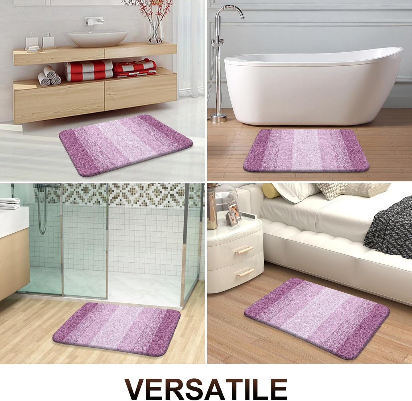 OLANLY Bath Rugs Mat - Extra Soft Microfiber, Quick Dry & Washable | 24x16, Pinkish-Purple