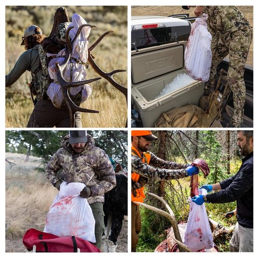 ELEMONY Elk Game Bags Hunting Meat Bags, 5-Pack Rolled Deer Game Bags, Reusable & Breathable Meat Game Bags with Reflective Strip for Elk, Caribou, Deer, Moose, Antelope, Duck