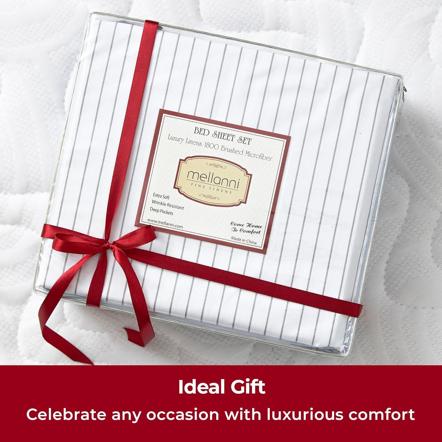 Mellanni Full Sheets Set - 4 PC Hotel Luxury Bedding | Extra Soft, Cooling, Wrinkle-Resistant (Pinstripe Gray)