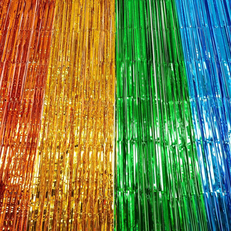 Rainbow Foil Fringe Curtains, 2 Pack 3.3x6.6ft Rainbow Metallic Tinsel Metallic Streamers Holiday Photo Booth Props Backdrop for Rainbow Birthday Wedding Bridal Shower New Years Party Decorations