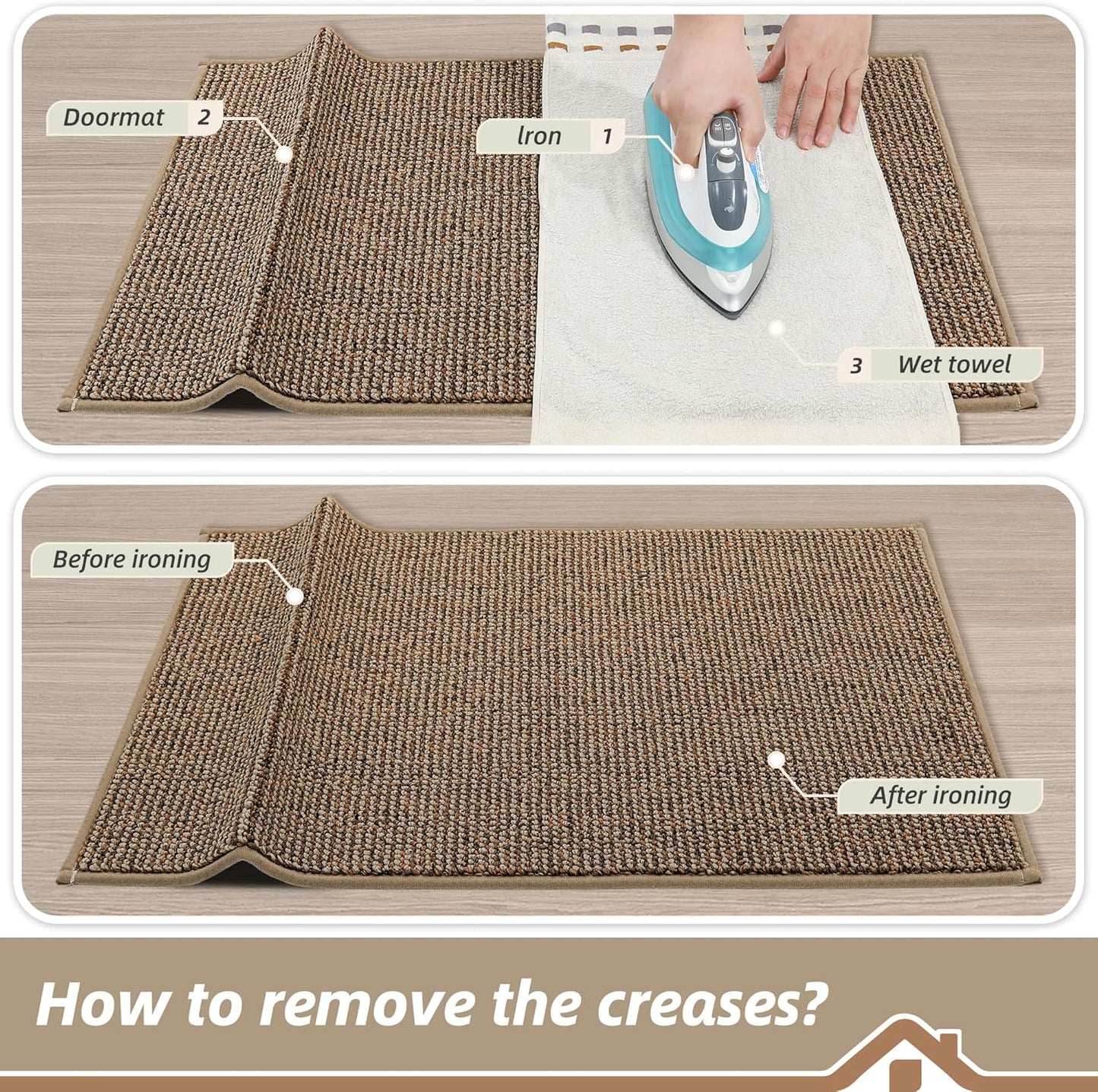 BEQHAUSE Dirt Trapper Door Mat - Non-Slip Washable Entrance Mat | 20" x 32" Beige, Absorbent & Dirt Resistant