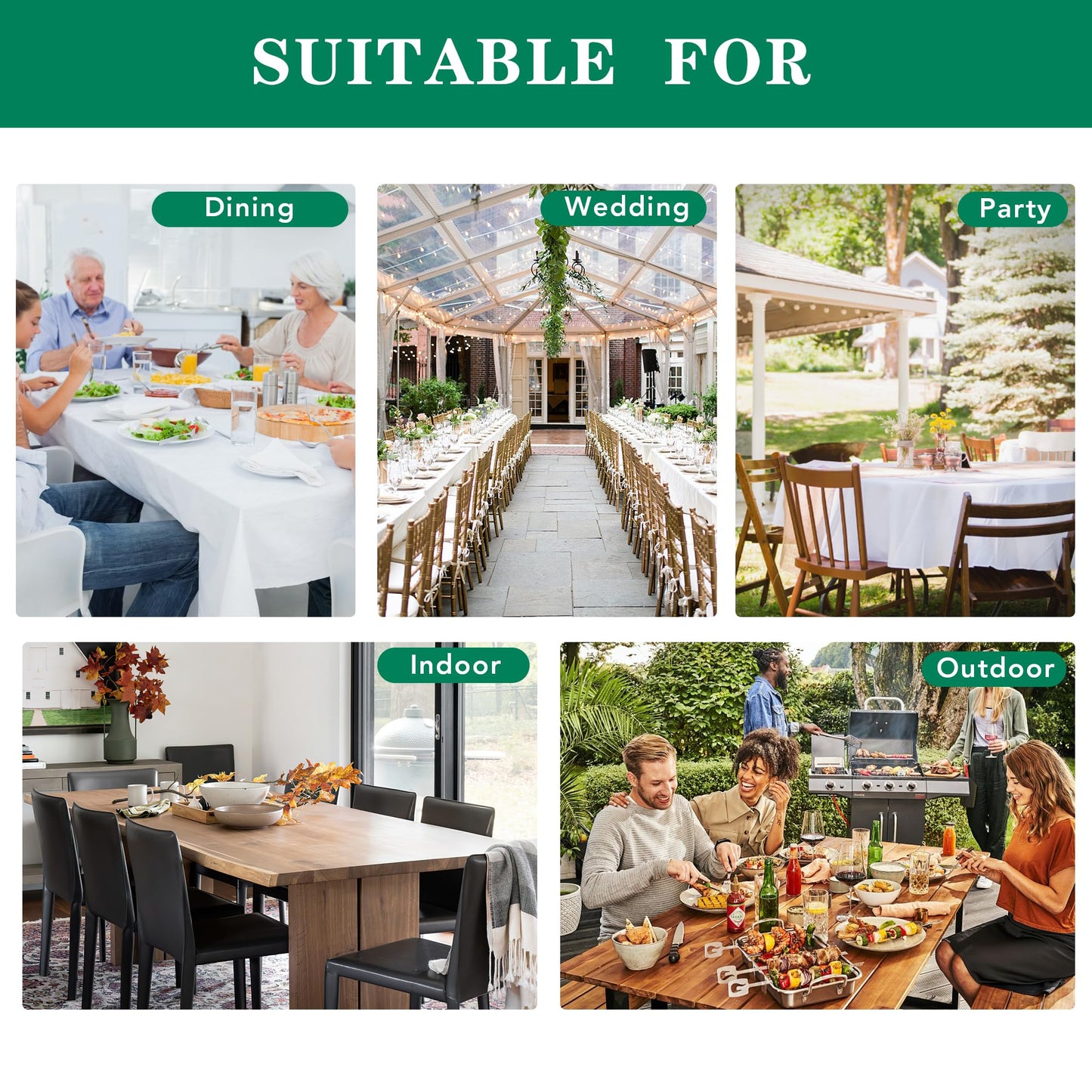 Biscaynebay Textured Fabric Square Tablecloths 90x90 Inches, White Water Resistant Card Table Cloth Folding Table Cover for Dining, Kitchen, Wedding and Parties etc. Machine Washable