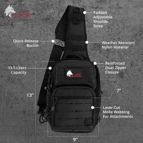 WOLF TACTICAL EDC Sling Bag - Concealed Carry Shoulder Bag for Range, Travel, Hiking, Outdoor Sports (Black Camo)