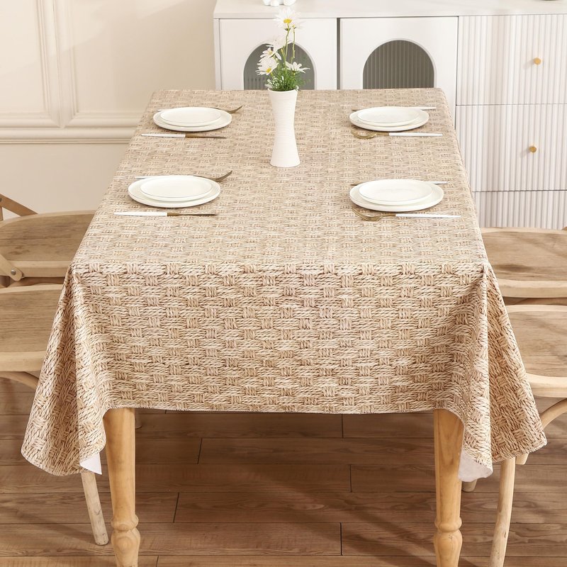 Walrus Heavy Duty Vinyl Tablecloth with Flannel Backing Waterproof Oil-Proof Plastic Table Cloth Stain-Resistant Wipeable Rectangle or Square Table Cover for Indoor and Outdoor (Weave, 60X84 Inch)