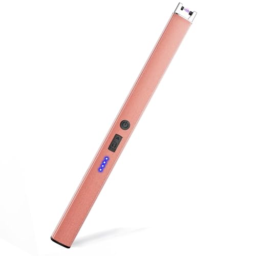 Candle Lighter, Windproof Electric Lighter with Safety Lock, USB Type-C, Rechargeable Lighter with Led Display, lighters for Candle BBQ Camping Festivals (Rose Gold)