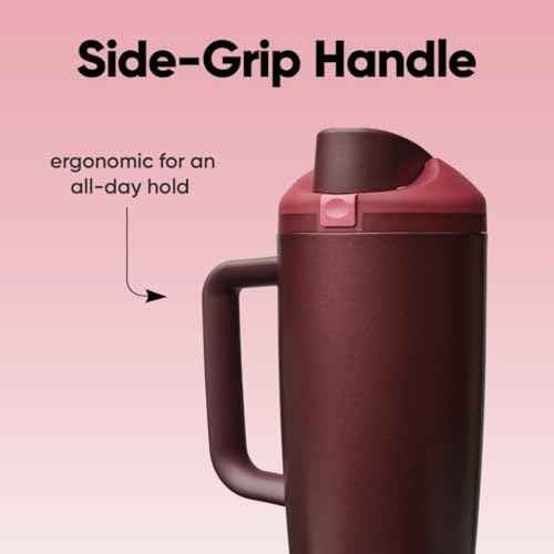 Owala FreeSip Tumbler Insulated Stainless Steel Water Bottle with Built-in Straw and Side Handle, For Travel, Work, School, and Sports, 40oz, BPA Free, Leak Proof, Black Cherry
