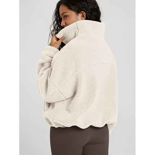 ODODOS Women's Sherpa Fleece Half-Zip Pullover - Cozy Warm Long Sleeve Sweatshirt Cinchable Outerwear with Pockets