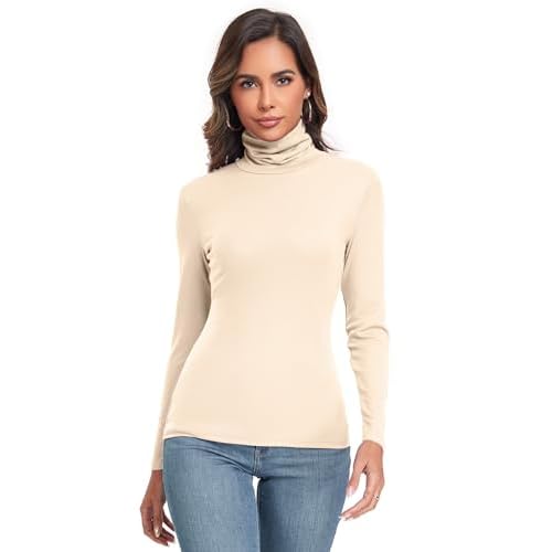 Women's Long Sleeve Casual Lightweight Turtleneck Top Slim Fit Thermal Active Layer Shirts