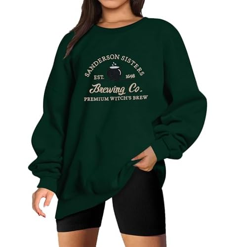 Halloween Sweatshirts for Women Sanderson Sisters Embroidery Halloween Sweatshirt Hocus Pocus Crew Neck Pullover