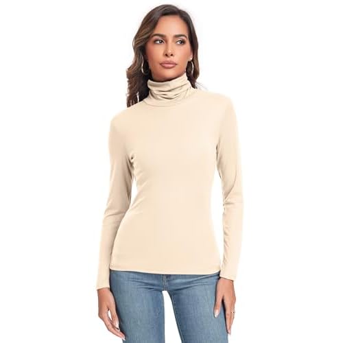 Women's Long Sleeve Casual Lightweight Turtleneck Top Slim Fit Thermal Active Layer Shirts