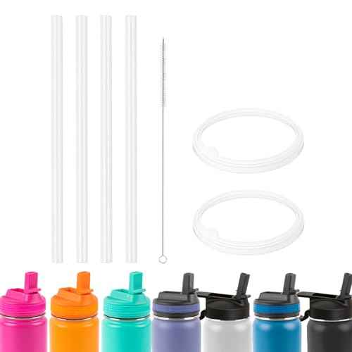 BOSORIO Replacement Straws and Gasket Compatible with ThermoFlask 16oz 24oz 32oz 40oz Water Bottle with Straw Lid, Replacement O Ring Rubber Seals Part£¨Not for Spout Lid and Chug Lid£©