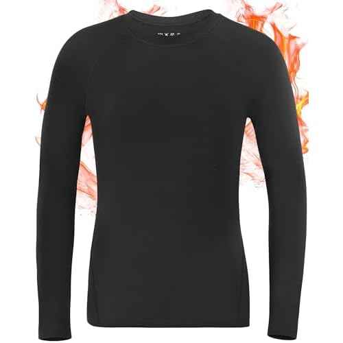 Boys' Compression Thermal Shirt - Youth Long Sleeve Fleece Base Layer for Football Baseball, Quick Dry Undershirts