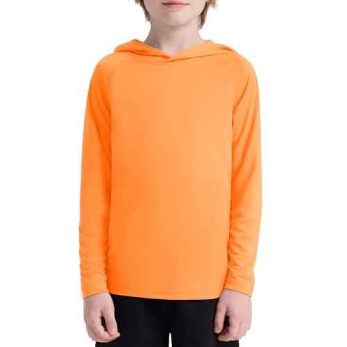Boys' UPF 50+ Rash Guard Long Sleeve, Youth Kids UV Sun Protection SPF Swim Hoodie, Girls Water Fishing Beach Hooded Shirt
