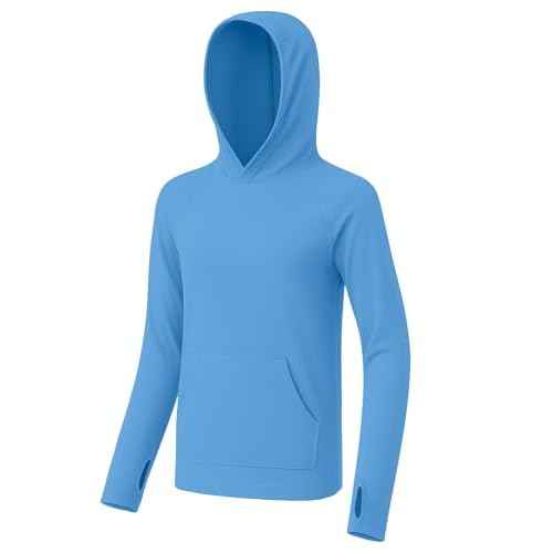 Boys Rash Guard Hoodie, Kids Long Sleeve Sun Protection Hooded Shirts Youth UPF50+ Swim Fishing Water Shirt with Pocket