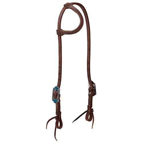 Weaver Leather ProTack Headstall with Designer Hardware, Sliding Ear, Turquoise Flower