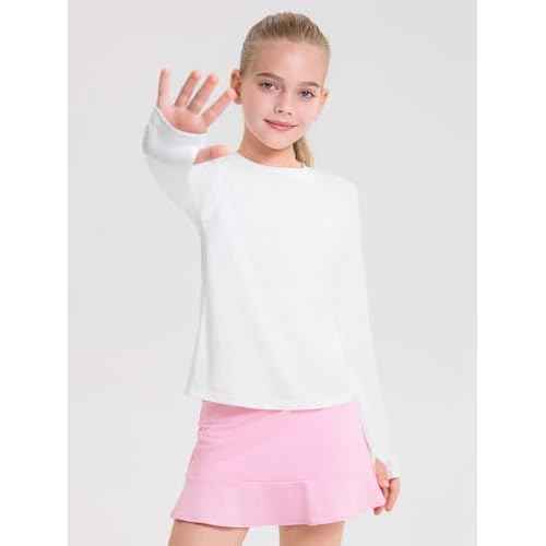 Haloumoning Girls Long Sleeve Athletic Shirts Lightweight Yoga Tops Crewneck Gym Tees with Thumb Holes