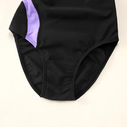 Kids Girls Athletic Swimsuit One Piece Solid Swimwear for Practice and Competition in Black and Navy Bathing Suit