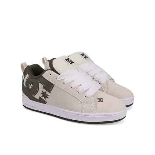 DC Men's Court Graffik Skate Shoe, White/Olive, 12