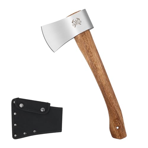 Camping Hatchet, 14.4" Survival Throwing Axe with Sheath, Survival Hatchet with Ergonomic Wood Handle for Camping, Chopping and Hiking