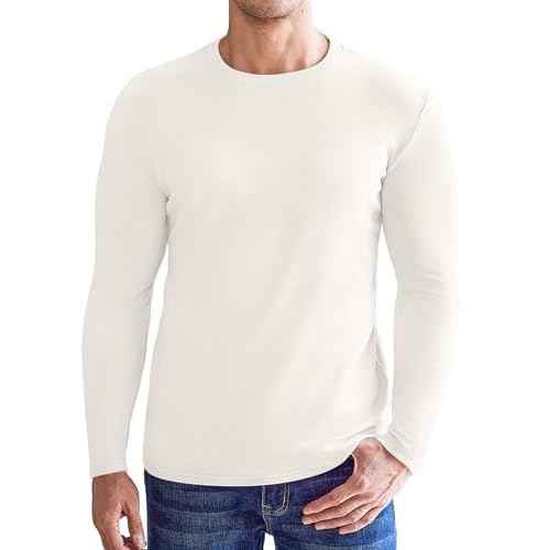 Ekouaer Mens Long Sleeve Shirts Crew Neck Fleece Thermal Undershirts Midweight Sweatshirts Soft Base Layer Pullover Tee Tops