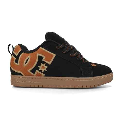 DC Men's Court Graffik Skate Sneaker Shoe, Black/Brown/Gum, 9