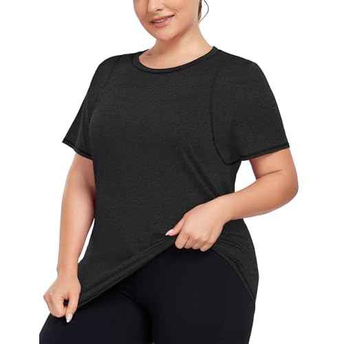 COOTRY Women's Plus Size Workout Tops Loose Fit Short Sleeve Athetic Running Yoga Shirts