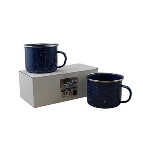 16oz Enamel Mugs 2-Pack - Versatile for Camping, Beach, Travel, Home, and Outdoor Use: Ideal for Hot/Cold Beverages, Soup, and More by Dependable Industries (Blue)