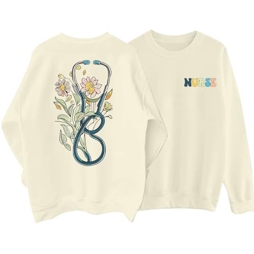 Nurse Graphic Crewneck Sweatshirts for women Floral Stethoscope Lightweight Sweatshirt Pullover Hoodie Nurses Gifts