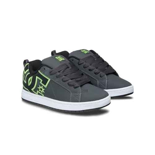 DC Men's Court Graffik Skate Sneaker Shoe, Grey/Black/Green, 9