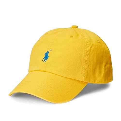 POLO RALPH LAUREN Hat Chino Sports Cap Adjustable Ball Cap with Blue Embroidered Polo Pony Yellow Fin