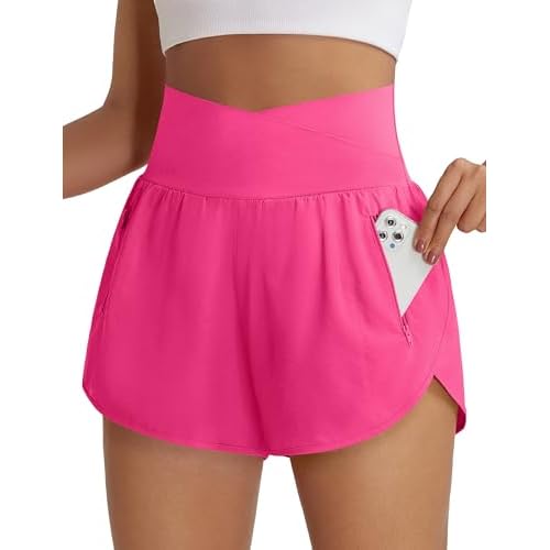 BMJL Women's Athletic Shorts High Waisted Running Short Pockets Gym Elastic Quick Dry Workout Shorts 2.5"