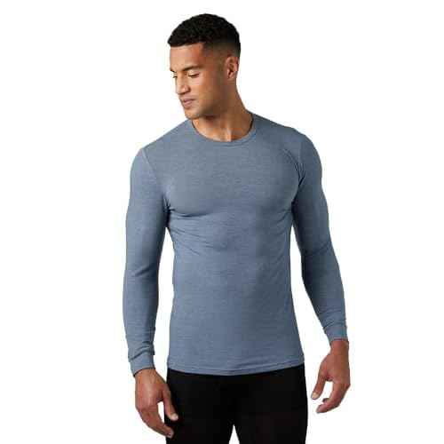 32 Degrees Heat Men's Lightweight Crew Base Layer Thermal Top | Form Fitting | Long Sleeve| 4-Way Stretch, Nile Blue Heather, X-Large