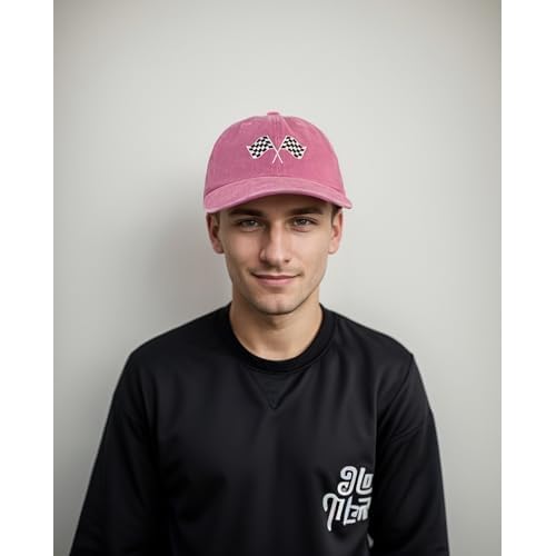 Racing Car Flag Hat for Men Women, Adjustable Embroidered Washed Race Car Baseball Cap