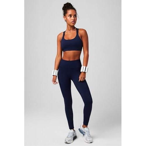Fabletics Women's On-The-Go PowerHold High-Waisted Legging, Maximum Compression, Flattering, S/Regular | 27, Deep Navy