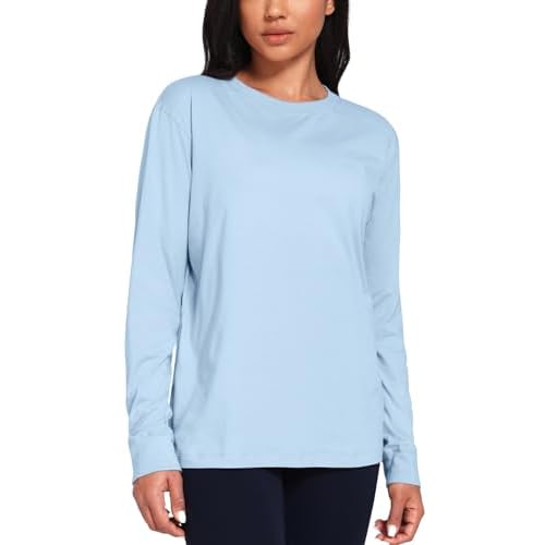 HeyNuts Pima Cotton Workout Long Sleeve Shirts for Women Crew Neck Athletic Basic Shirts Casual Tops