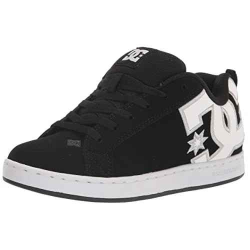 DC Women's Court Graffik Casual Low Top Skate Shoe, Black/White Stencil, 9.5