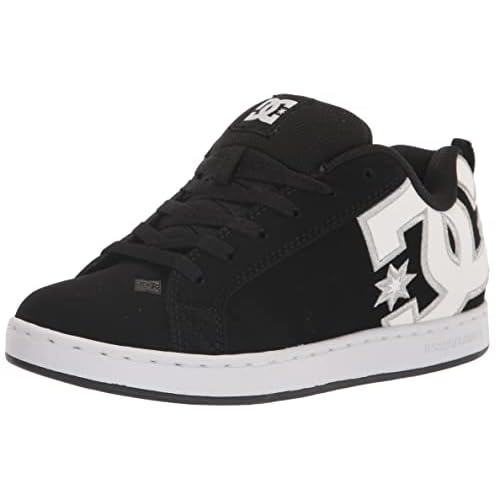 DC Women's Court Graffik Casual Low Top Skate Shoe, Black/White Stencil, 9