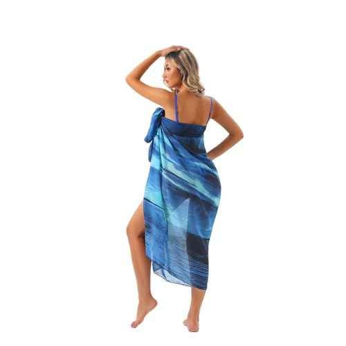 Womens Beach Sarongs Chiffon Printed Cover Ups Pareo Sheer Bikini Swimsuit Wraps for Swimwear
