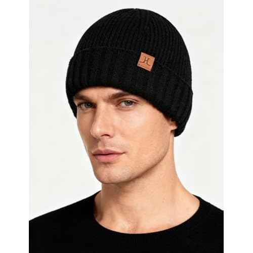 Winter Beanies Hats for Men, Knit Fleece Beanie Skull Caps, Mens Toboggans Ribbed Cuffed Stocking Hat
