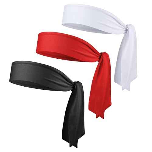 Headband Sports Sweatband, Mabor 3 Pack Adjustable Ninja Headband Karate Tie Back Sweat Wicking Head Band Head Ties for Men Women for Workout Basketball, Running, Tennis, Athletics