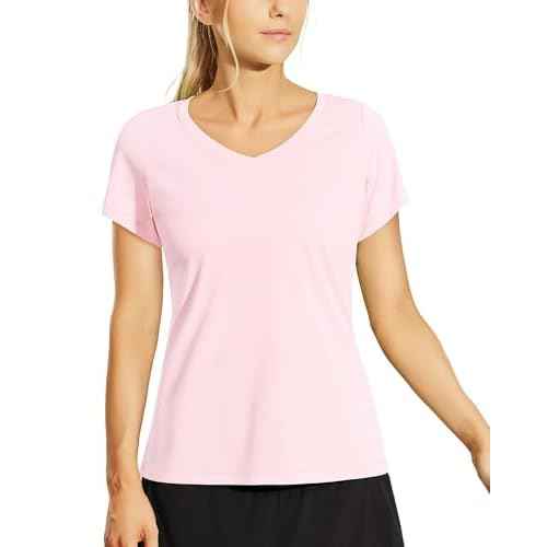 Haimont Women's Quick Dry Short Sleeve T-Shirts V-Neck UPF 50+ Tops Workout Athletic Fitness Running, Moisture Wicking