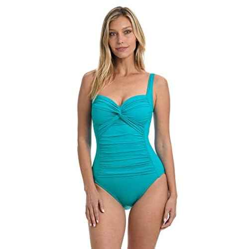 Island Goddess Over The Shoulder Rouched Front Bandeau One Piece Swimsuit