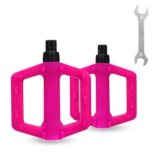 Bike Pedals 1/2 inch Non-Slip Plastic Pedal with Reflective Strips Waterproof Flat Pedal for Kids Bike BMX Bike