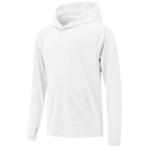 Boys Rash Guard Long Sleeve Hoodie Swim Shirt with Pocket Youth Kids UPF 50+ Sun Protection Fishing Shirts Thumb Hole