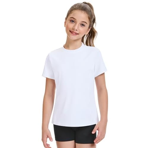 HASMES Girls Athletic Shirts Short Sleeve Active T-Shirts,Basic Tee Tops,Sports Activewear for Kids Teens